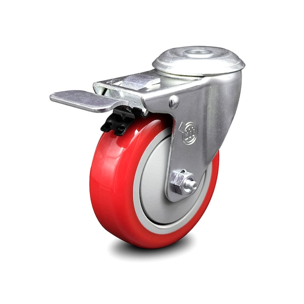 4 Inch Red Polyurethane Wheel Bolt Hole Caster with Total Lock Brake SCC